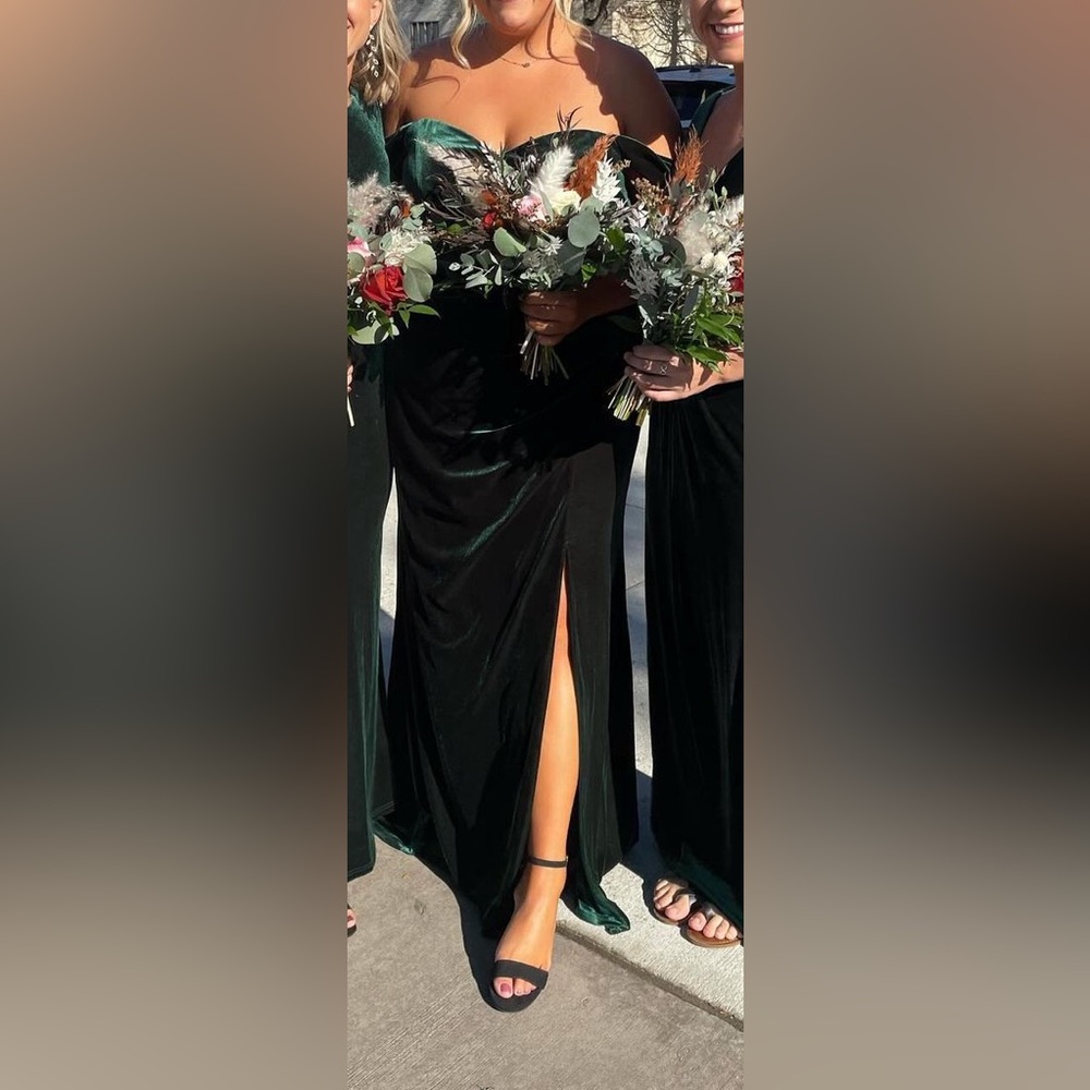 Beautiful Revelry Bridesmaid Dress- Velvet, emerald green.